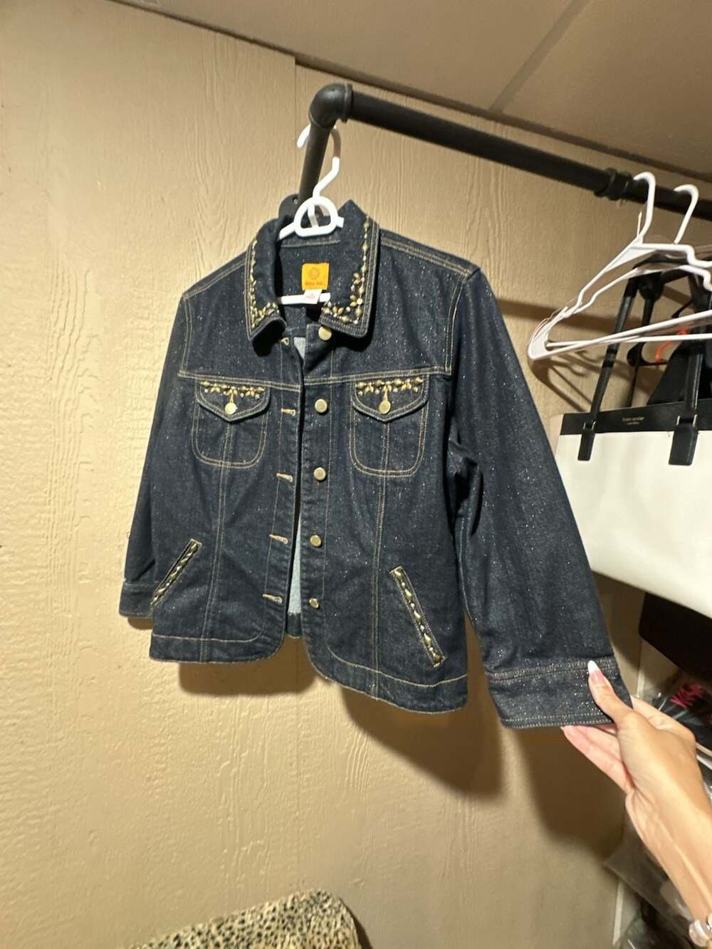 Ruby Rd. Denim Jean Jacket Size 14 Dark Blue Embellished Studded